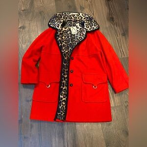 Vintage Penguin Red Coat with Leopard Print Lining